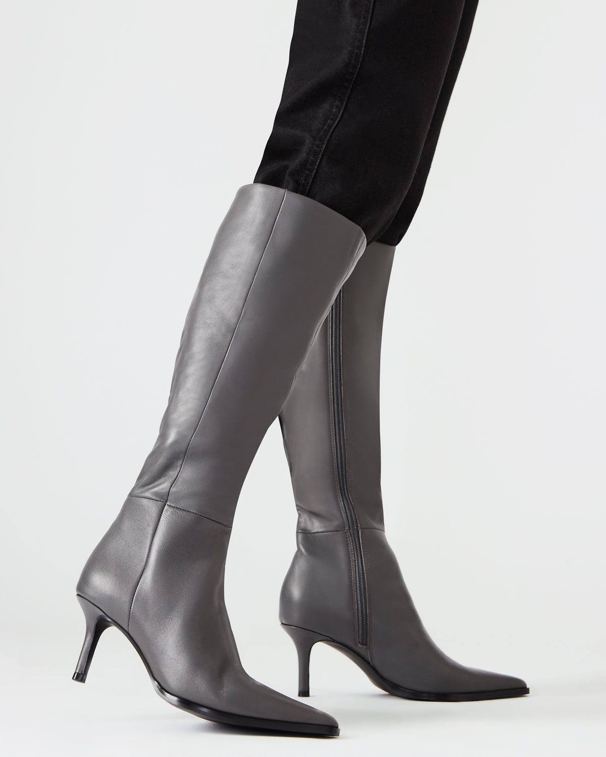 LINGO Grey Leather Pointed-Toe Knee-High Women's Boot | Steve Madden Recommended