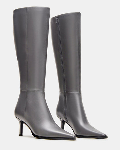 LINGO Grey Leather Pointed-Toe Knee-High Women's Boot | Steve Madden Recommended