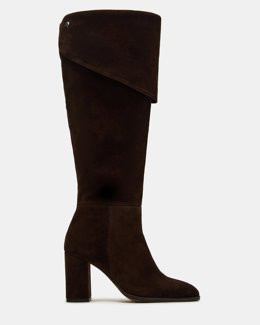 WINSLET Brown Suede Knee-High Block Heel Women's Boot | Steve Madden Special Offer