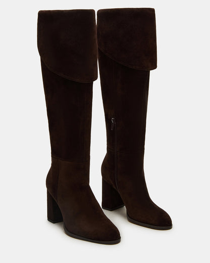 WINSLET Brown Suede Knee-High Block Heel Women's Boot | Steve Madden Special Offer