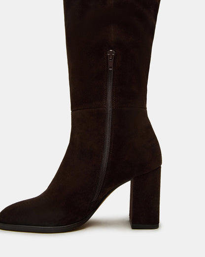 WINSLET Brown Suede Knee-High Block Heel Women's Boot | Steve Madden Special Offer