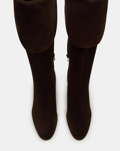 WINSLET Brown Suede Knee-High Block Heel Women's Boot | Steve Madden Special Offer