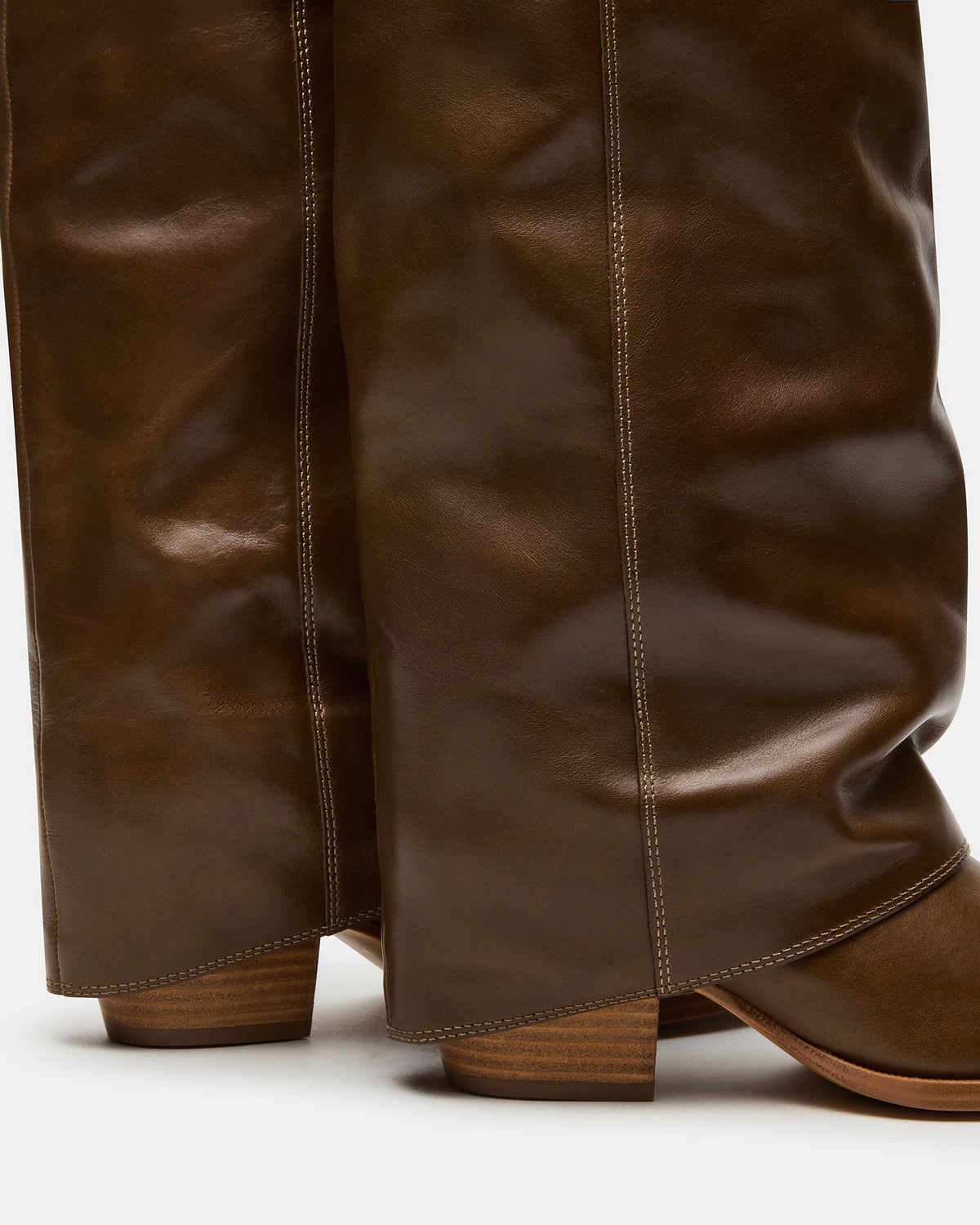 WINNICK Olive Leather Knee-High Cuffed Fold-Over Block Heel Women's Boot | Steve Madden Best Seller