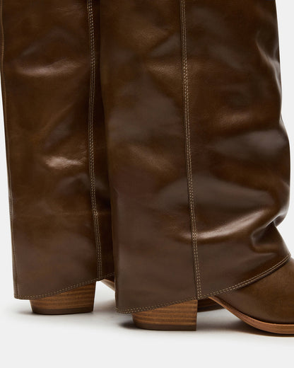 WINNICK Olive Leather Knee-High Cuffed Fold-Over Block Heel Women's Boot | Steve Madden Best Seller