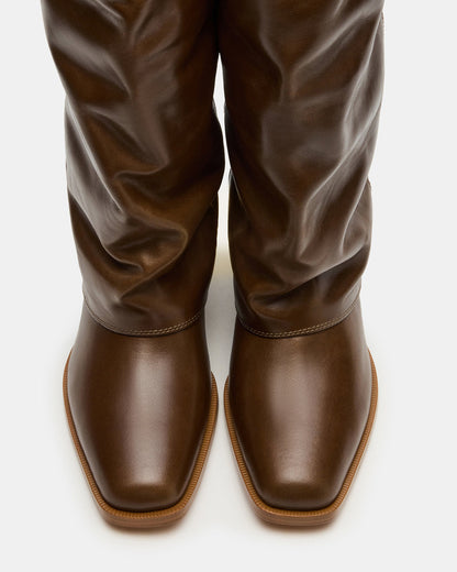 WINNICK Olive Leather Knee-High Cuffed Fold-Over Block Heel Women's Boot | Steve Madden Best Seller