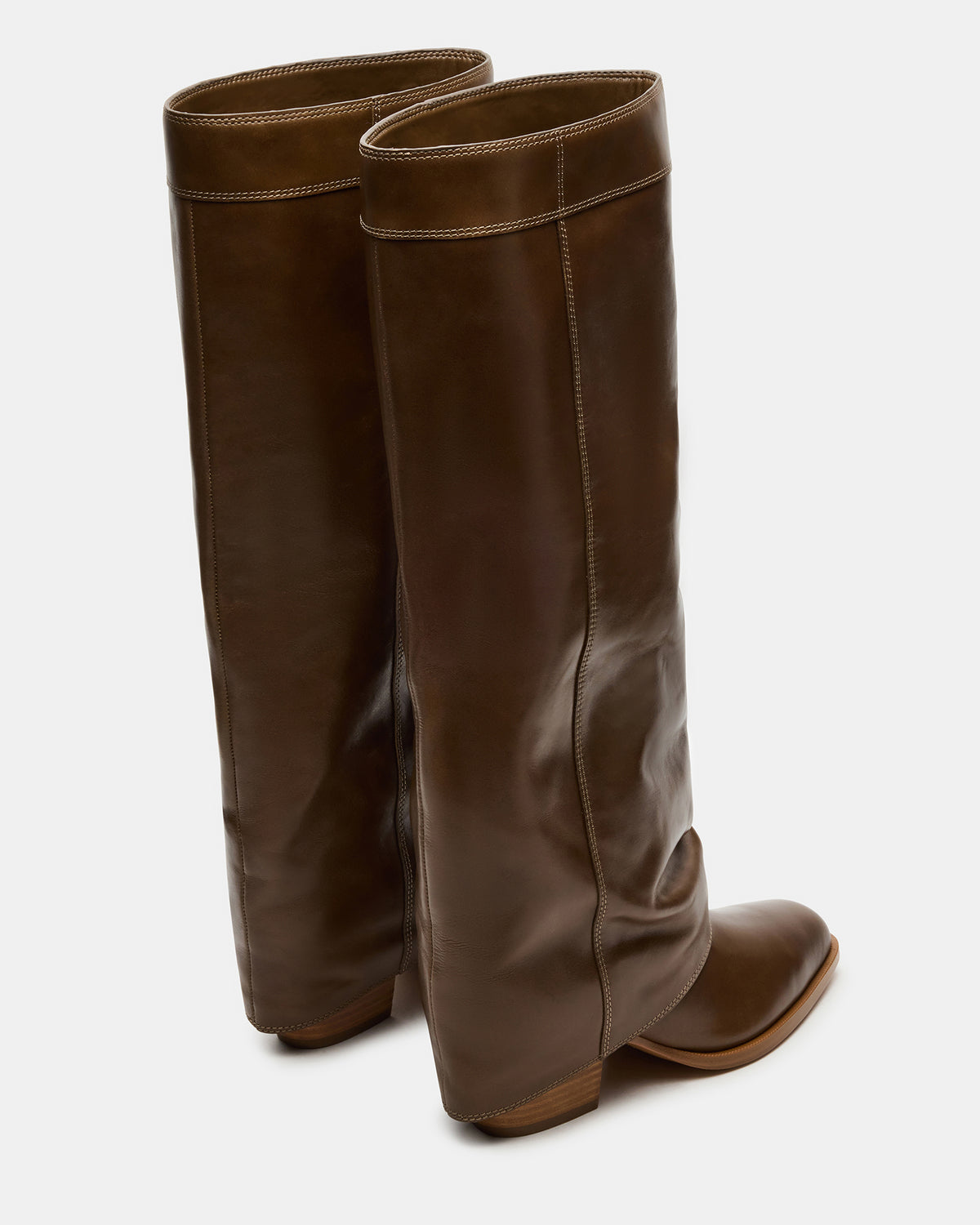 WINNICK Olive Leather Knee-High Cuffed Fold-Over Block Heel Women's Boot | Steve Madden Best Seller
