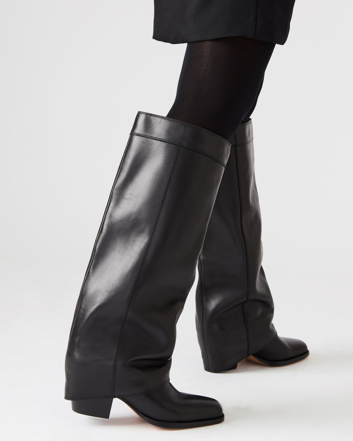 WINNICK Olive Leather Knee-High Cuffed Fold-Over Block Heel Women's Boot | Steve Madden Best Seller