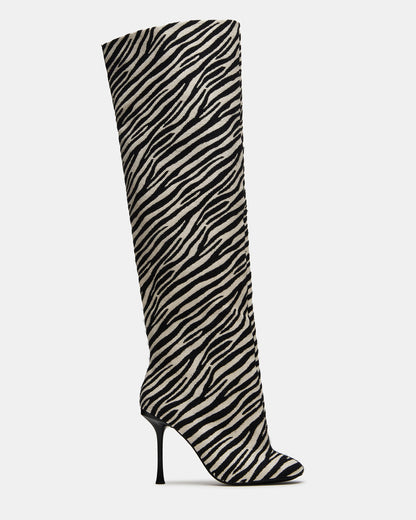 ALLURING Zebra Over-The-Knee Square-Toe Heeled Women's Boot | Steve Madden Smart Buy