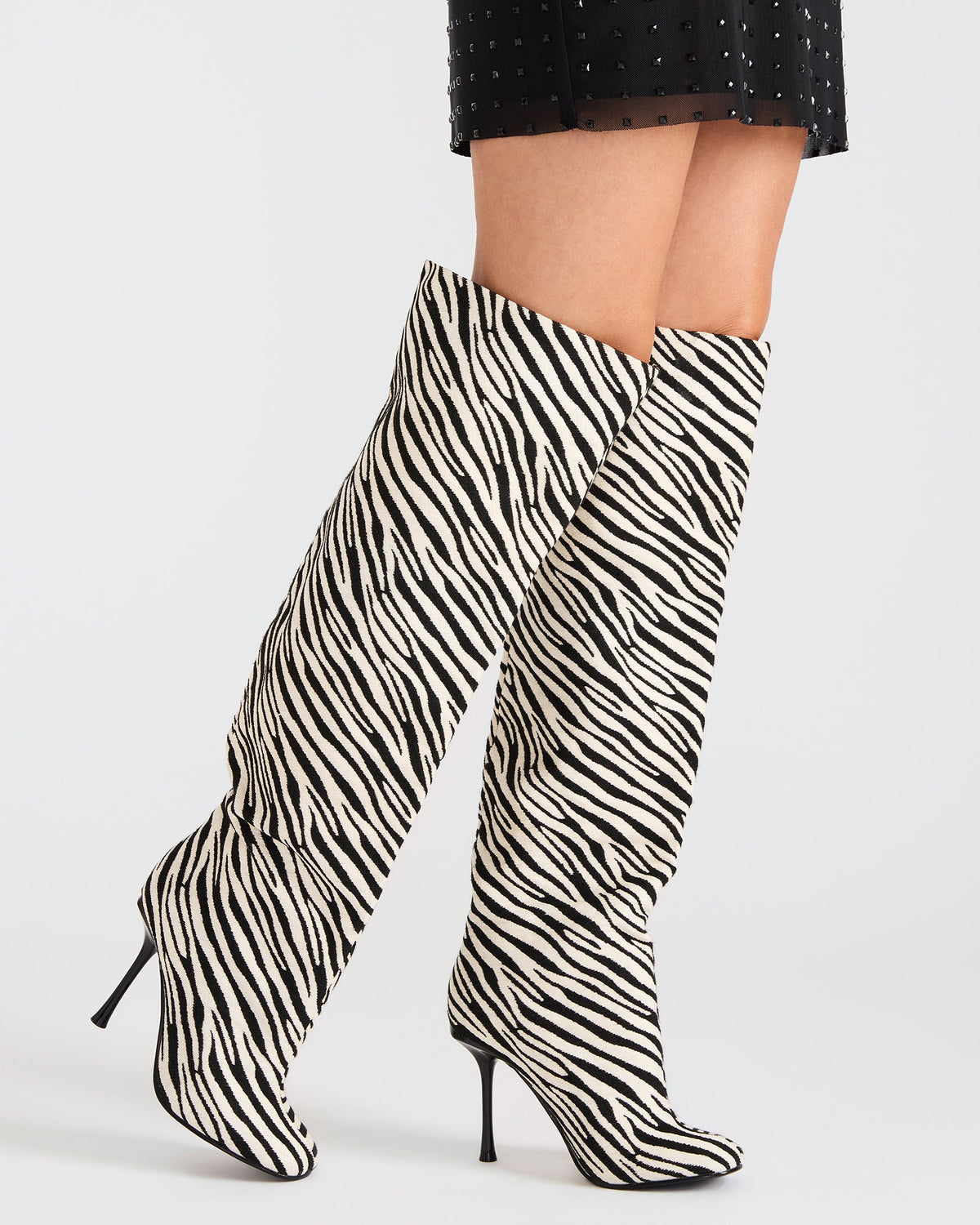 ALLURING Zebra Over-The-Knee Square-Toe Heeled Women's Boot | Steve Madden Smart Buy