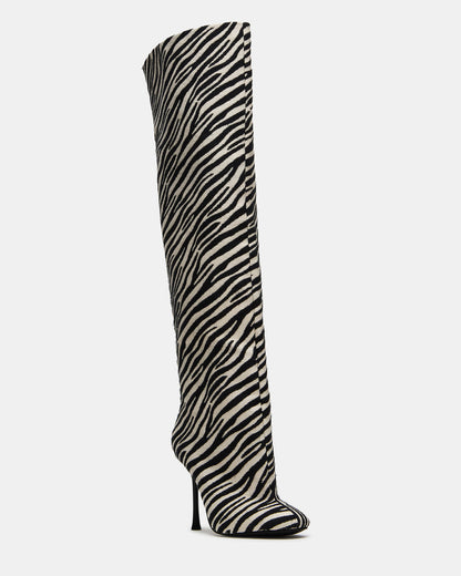 ALLURING Zebra Over-The-Knee Square-Toe Heeled Women's Boot | Steve Madden Smart Buy