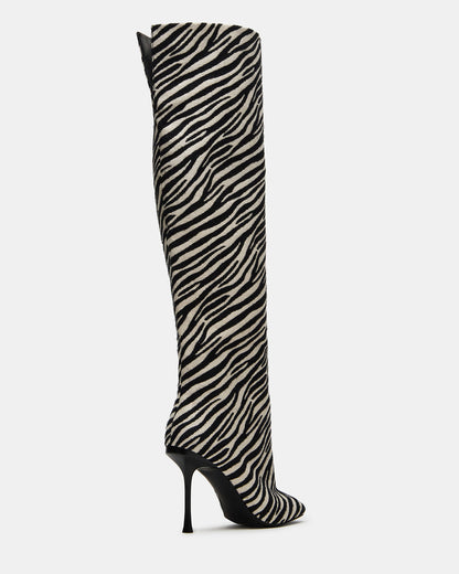 ALLURING Zebra Over-The-Knee Square-Toe Heeled Women's Boot | Steve Madden Smart Buy