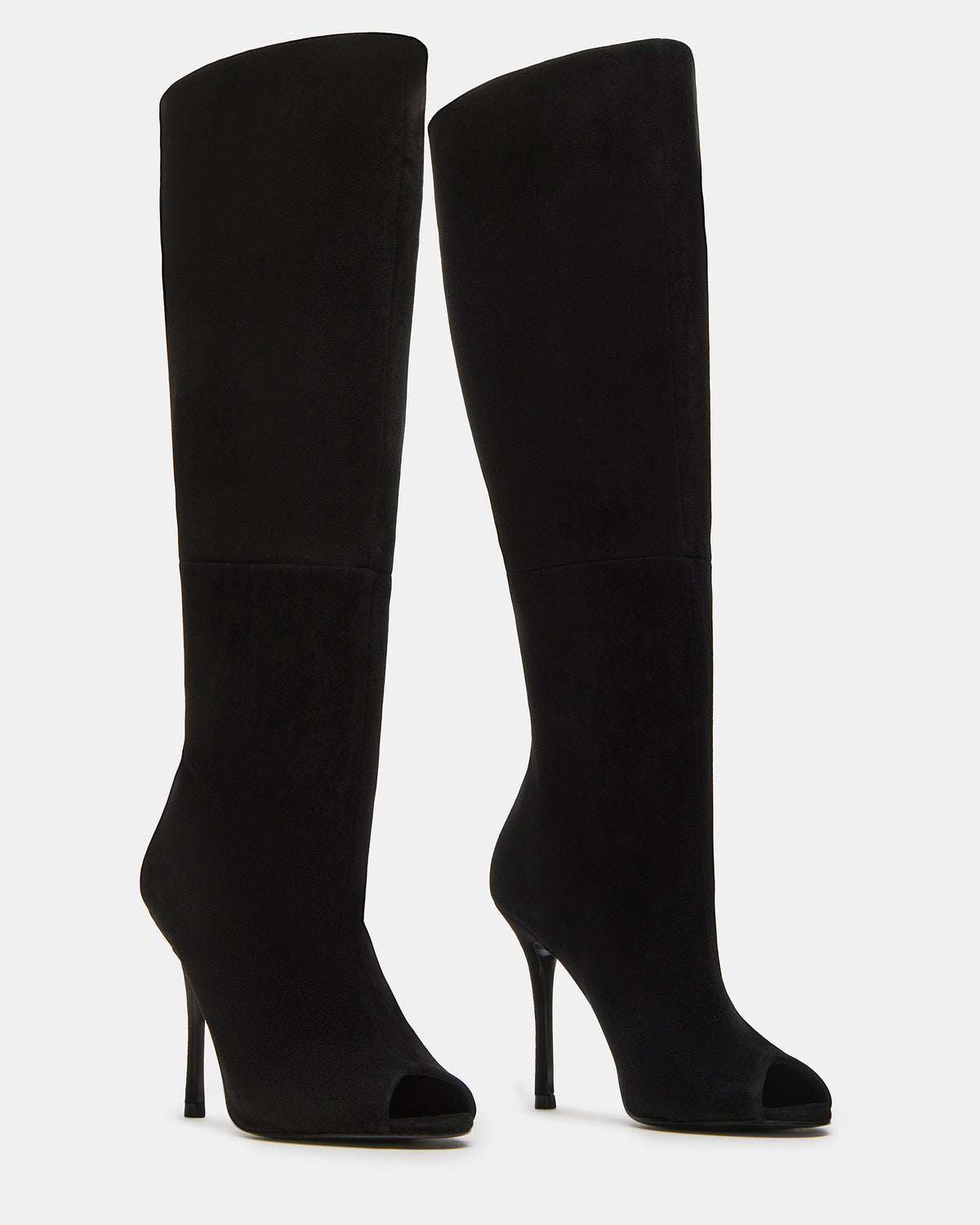 PEGGIE Black Suede Stiletto Heel Peep Toe Women's Boots | Steve Madden New