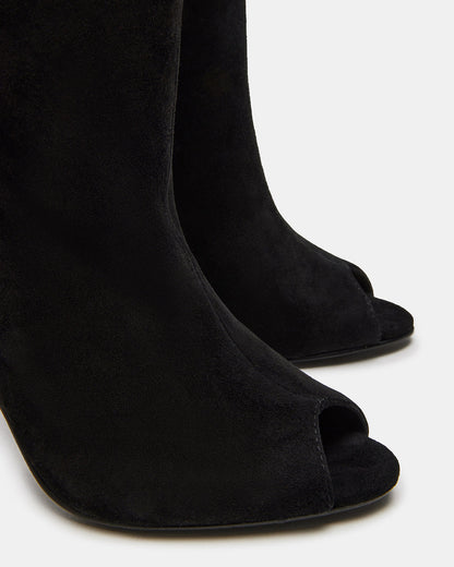 PEGGIE Black Suede Stiletto Heel Peep Toe Women's Boots | Steve Madden New