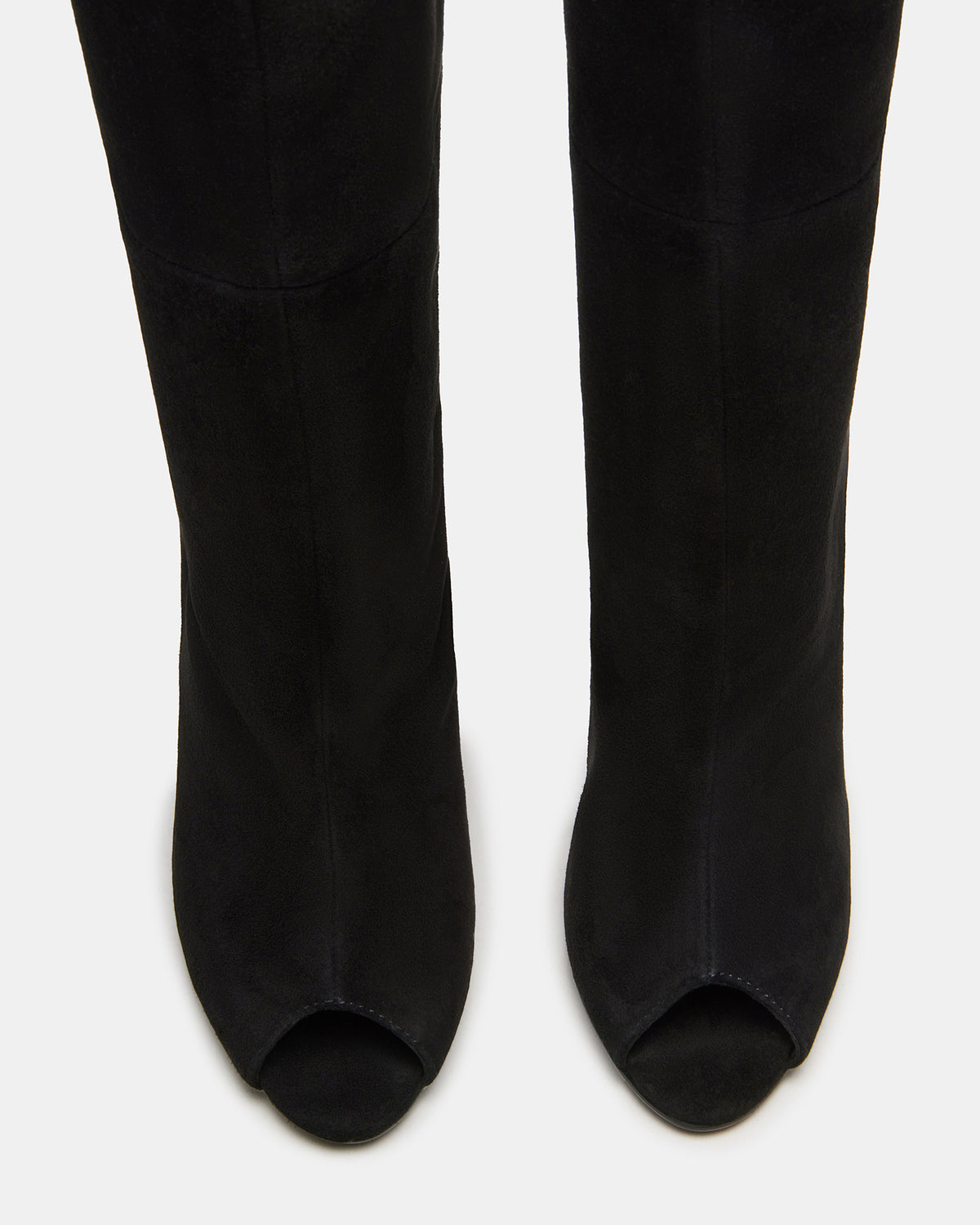 PEGGIE Black Suede Stiletto Heel Peep Toe Women's Boots | Steve Madden New