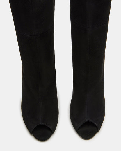 PEGGIE Black Suede Stiletto Heel Peep Toe Women's Boots | Steve Madden New