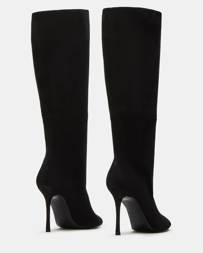 PEGGIE Black Suede Stiletto Heel Peep Toe Women's Boots | Steve Madden New