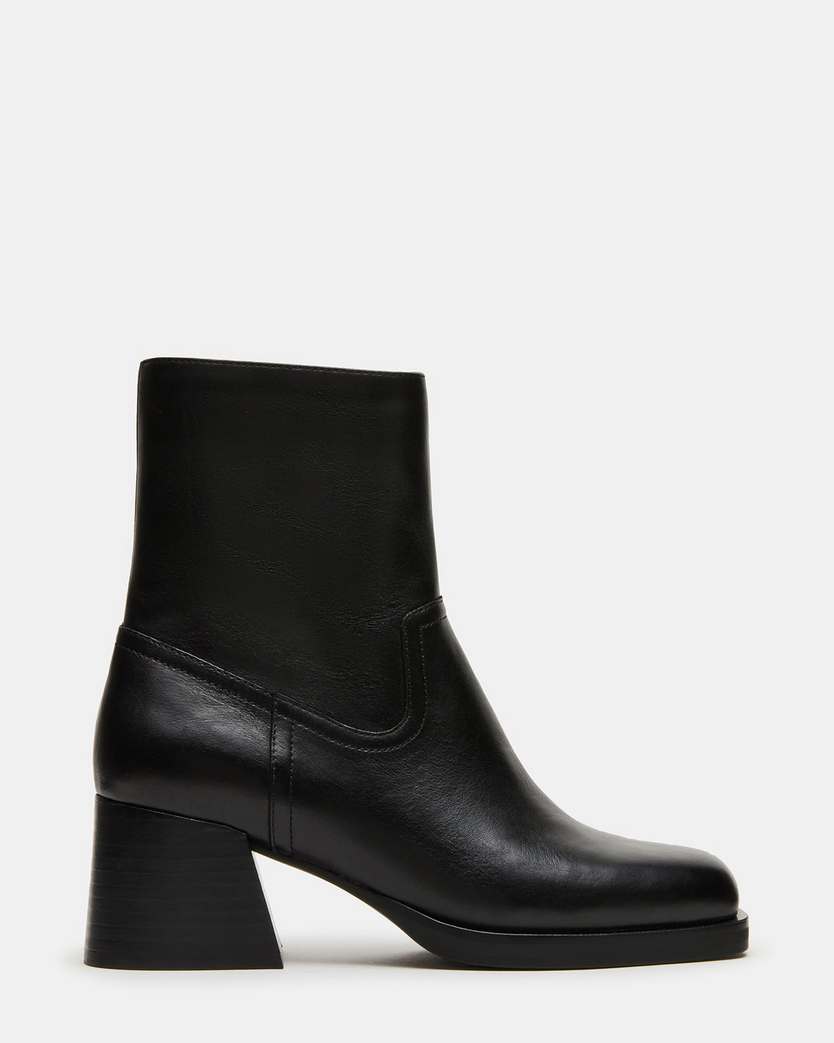 LATCHES Black Leather Square-Toe Block Heel Women's Ankle Boot | Steve Madden Quality