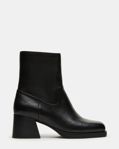 LATCHES Black Leather Square-Toe Block Heel Women's Ankle Boot | Steve Madden Quality
