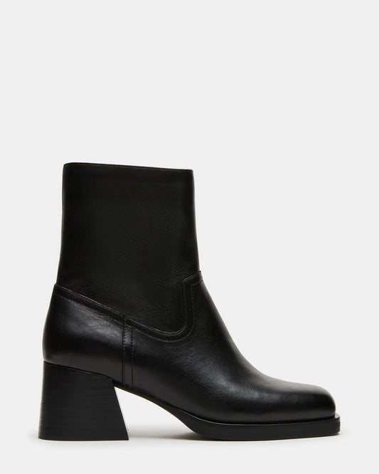 LATCHES Black Leather Square-Toe Block Heel Women's Ankle Boot | Steve Madden Quality