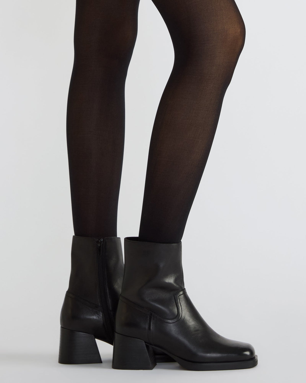 LATCHES Black Leather Square-Toe Block Heel Women's Ankle Boot | Steve Madden Quality