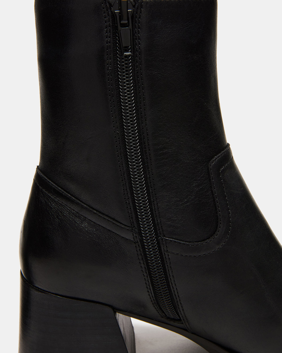 LATCHES Black Leather Square-Toe Block Heel Women's Ankle Boot | Steve Madden Quality