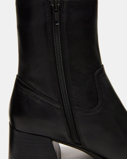 LATCHES Black Leather Square-Toe Block Heel Women's Ankle Boot | Steve Madden Quality