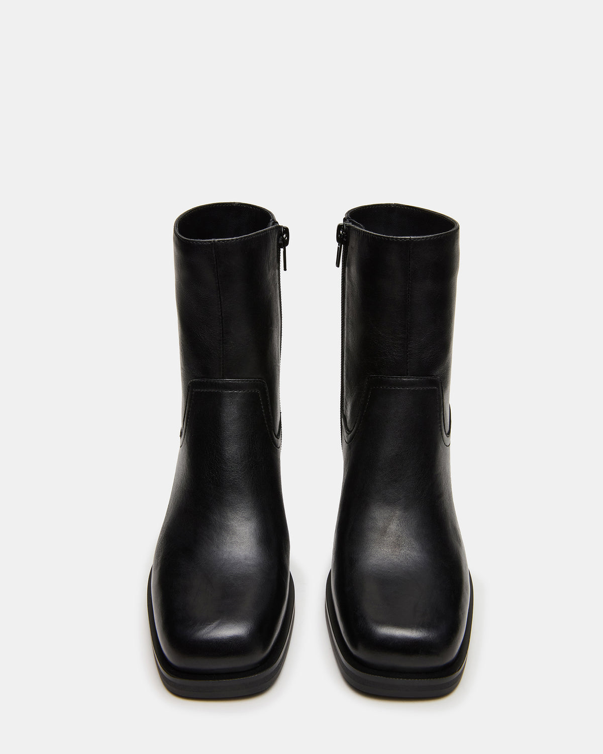 LATCHES Black Leather Square-Toe Block Heel Women's Ankle Boot | Steve Madden Quality