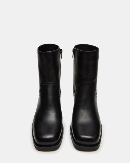 LATCHES Black Leather Square-Toe Block Heel Women's Ankle Boot | Steve Madden Quality