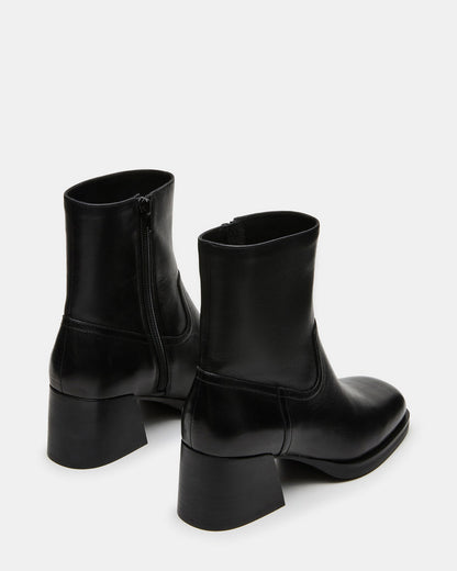 LATCHES Black Leather Square-Toe Block Heel Women's Ankle Boot | Steve Madden Quality