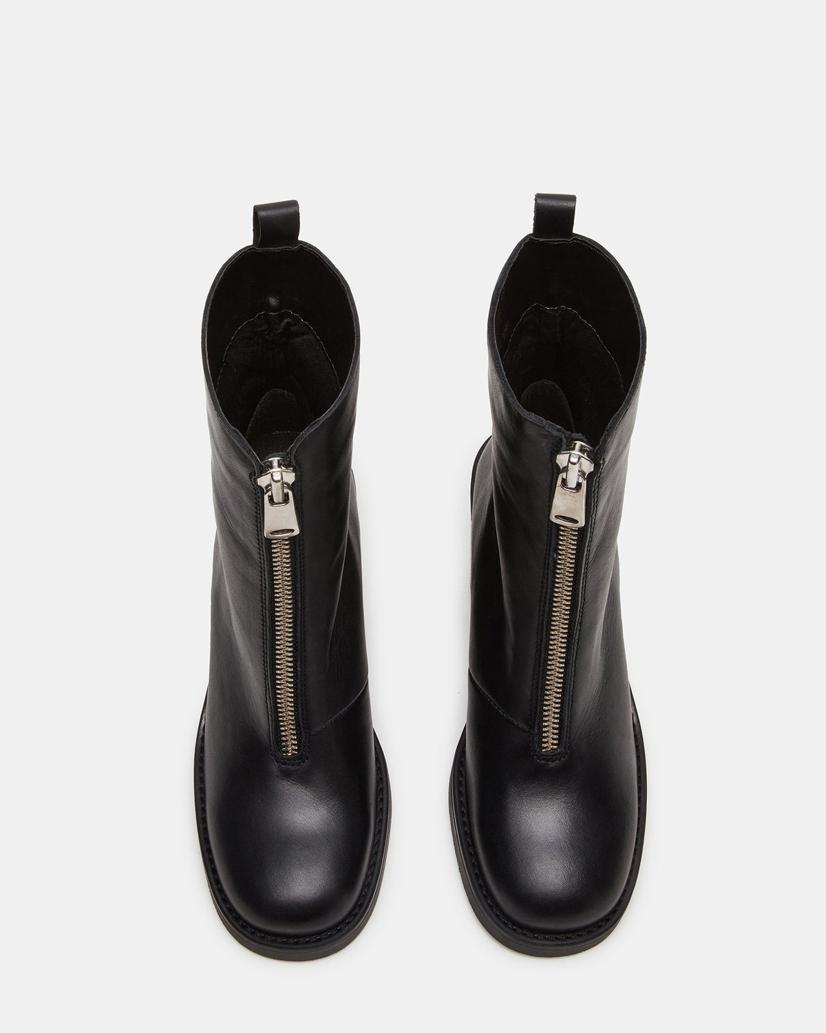 DECLAN Black Leather Block Heeled Ankle Boot | Women's Booties | Steve Madden Value
