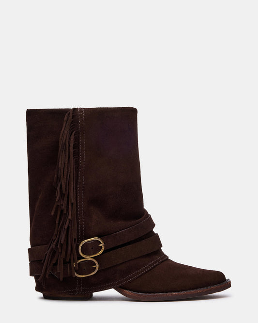 ANSEL Brown Suede Pointed-Toe Fold-Over Cuffed Women's Ankle Boot | Steve Madden New