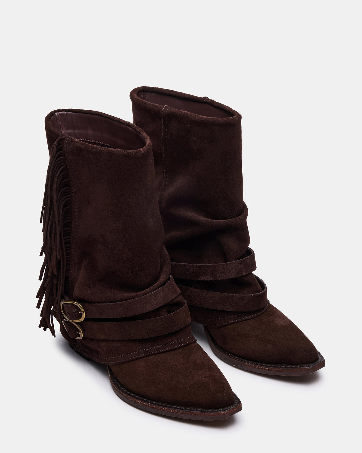 ANSEL Brown Suede Pointed-Toe Fold-Over Cuffed Women's Ankle Boot | Steve Madden New