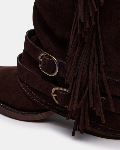 ANSEL Brown Suede Pointed-Toe Fold-Over Cuffed Women's Ankle Boot | Steve Madden New