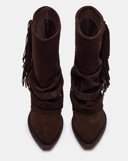 ANSEL Brown Suede Pointed-Toe Fold-Over Cuffed Women's Ankle Boot | Steve Madden New