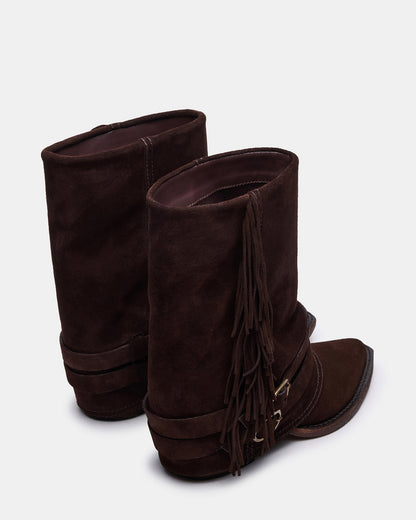 ANSEL Brown Suede Pointed-Toe Fold-Over Cuffed Women's Ankle Boot | Steve Madden New