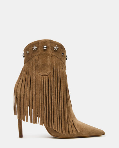 FALTER Chestnut Suede Pointed-Toe Fringe Western Women's Ankle Boot | Steve Madden Featured