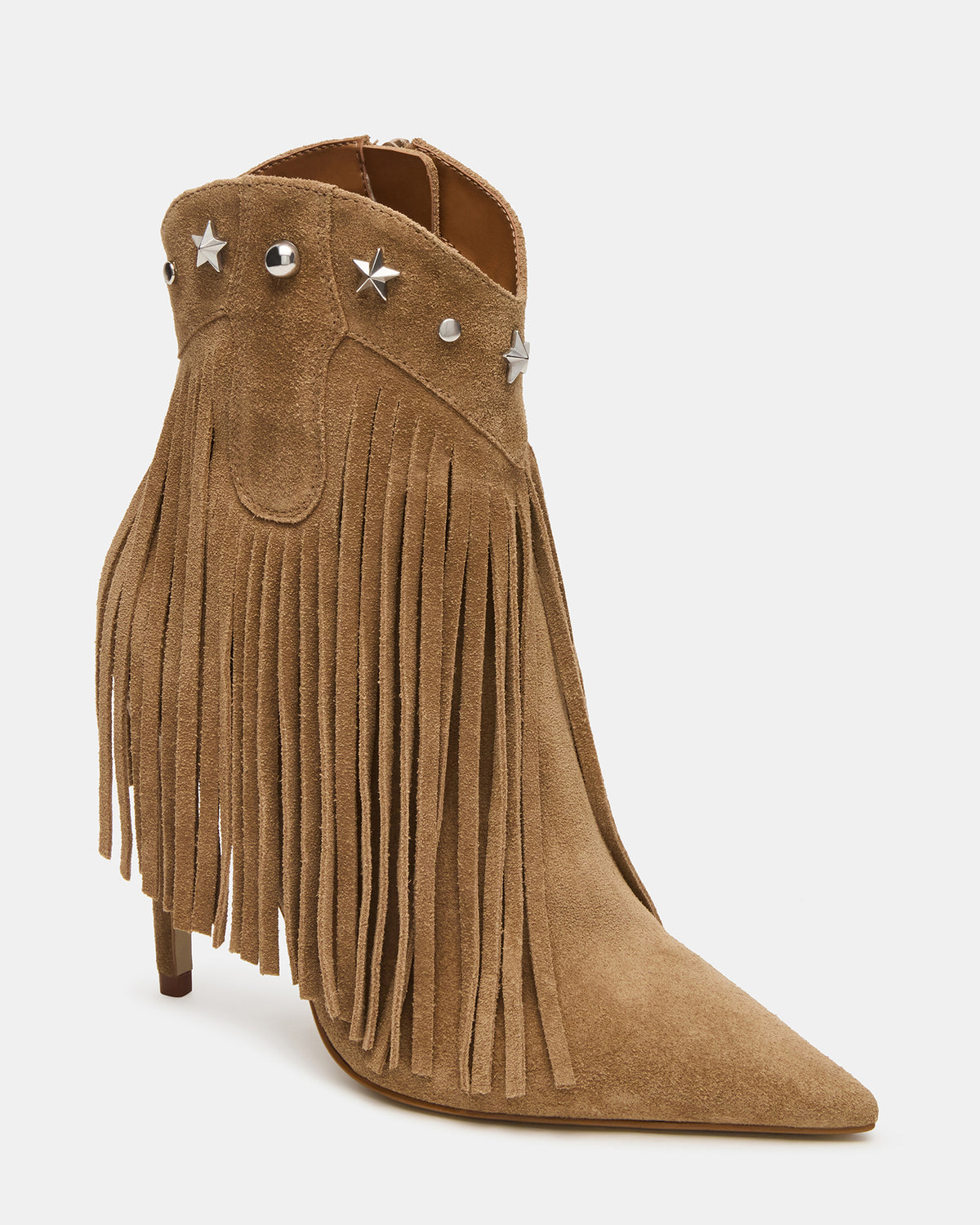 FALTER Chestnut Suede Pointed-Toe Fringe Western Women's Ankle Boot | Steve Madden Featured