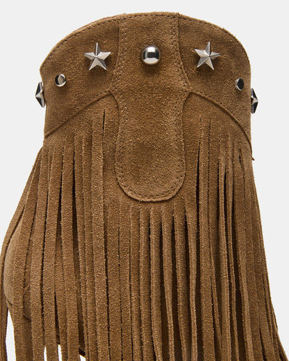 FALTER Chestnut Suede Pointed-Toe Fringe Western Women's Ankle Boot | Steve Madden Featured