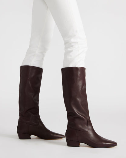 GWYNETH Brown/Red Leather Square Toe Boot | Women's Boots | Steve Madden Trusted