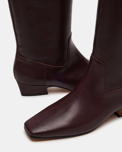 GWYNETH Brown/Red Leather Square Toe Boot | Women's Boots | Steve Madden Trusted