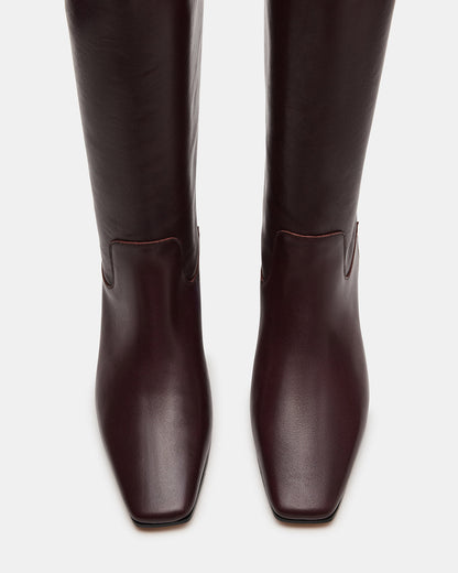 GWYNETH Brown/Red Leather Square Toe Boot | Women's Boots | Steve Madden Trusted
