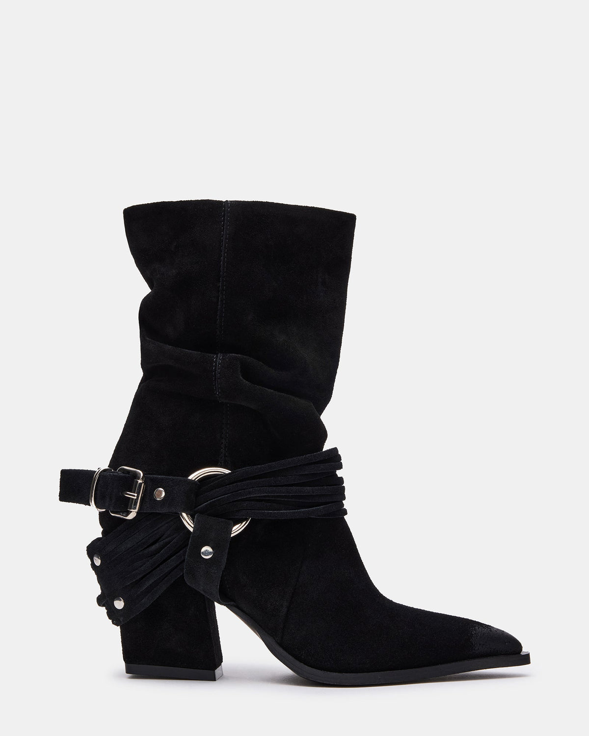 LAUPER Black Pointed-Toe Heeled Buckle Women's Ankle Boot | Steve Madden New