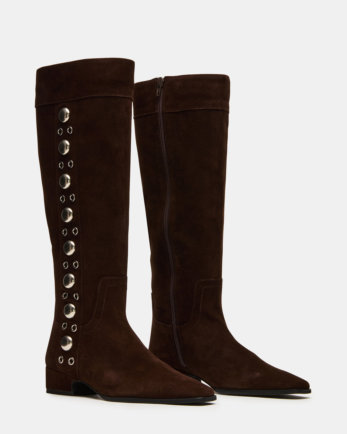 DINGO Brown Suede Studs Knee-High Square-Toe Women's Boot | Steve Madden Classic