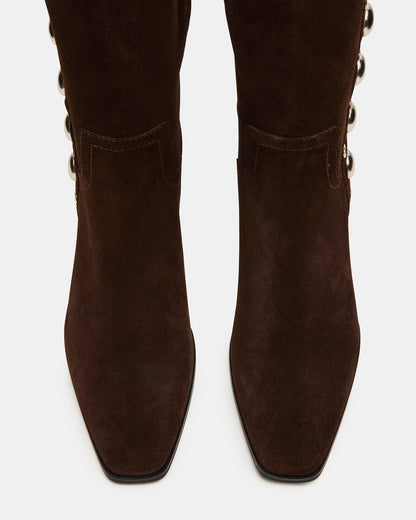 DINGO Brown Suede Studs Knee-High Square-Toe Women's Boot | Steve Madden Classic