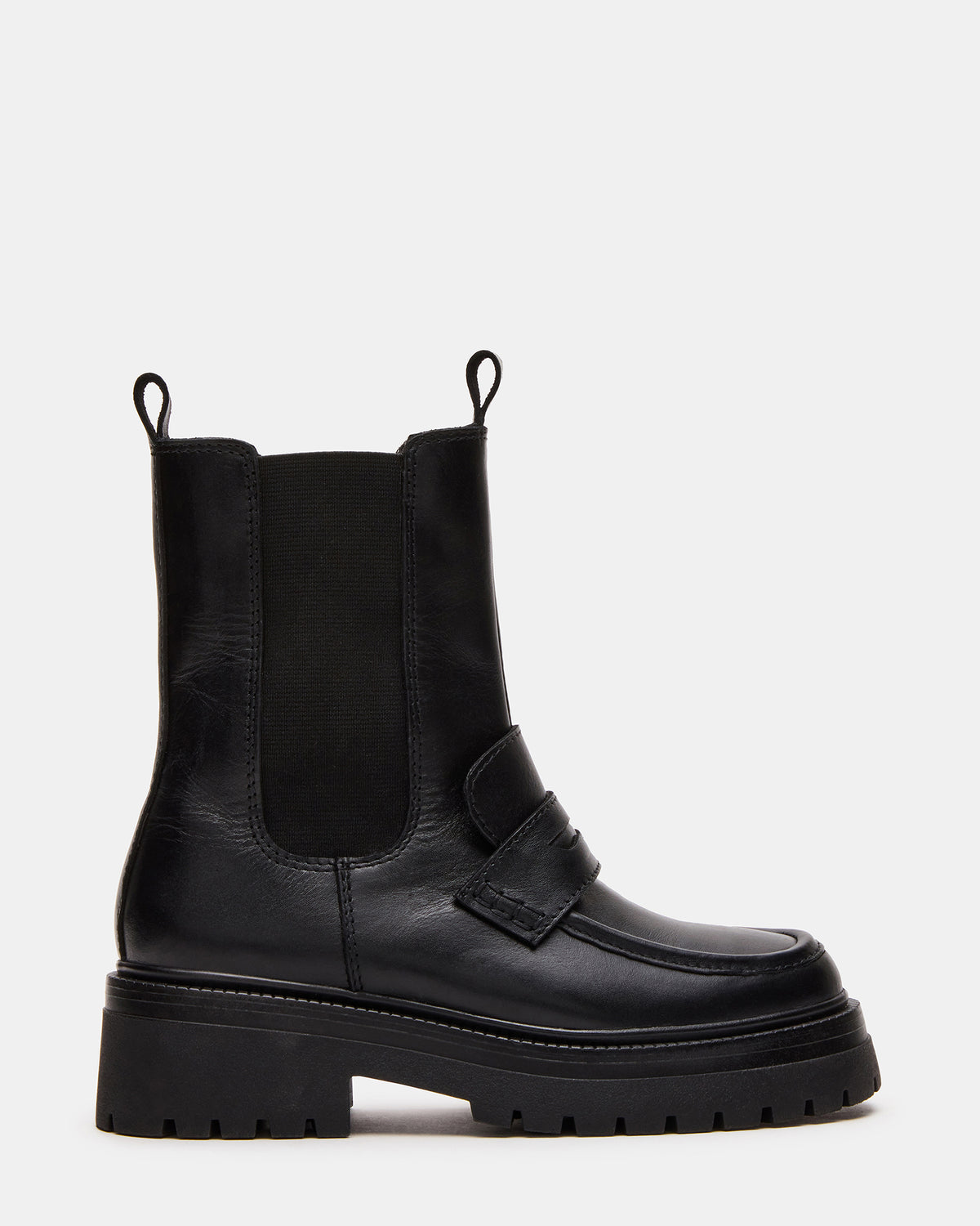 CONWAY Black Leather Platform Lug Chelsea Women's Ankle Boot | Steve Madden Quality