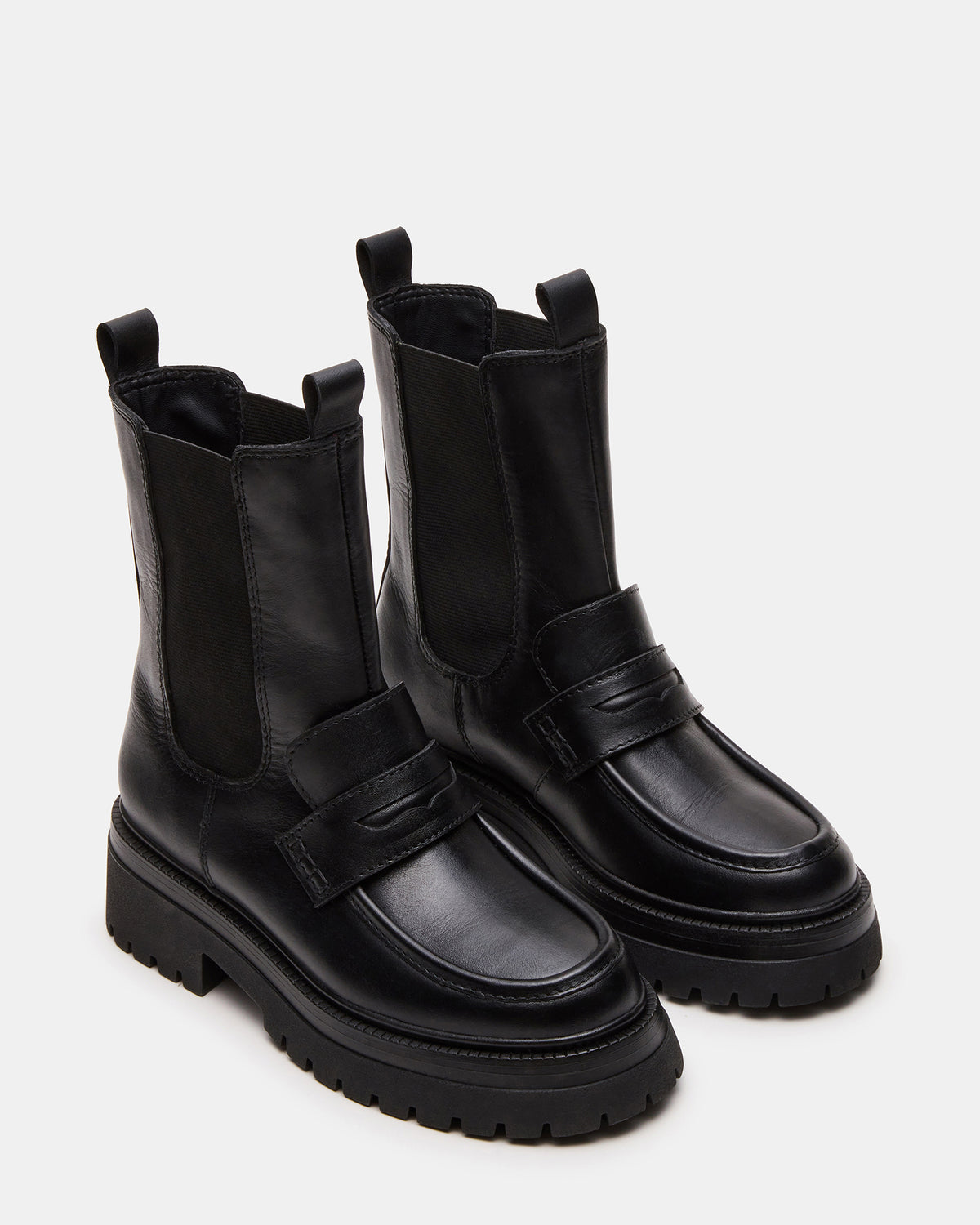 CONWAY Black Leather Platform Lug Chelsea Women's Ankle Boot | Steve Madden Quality