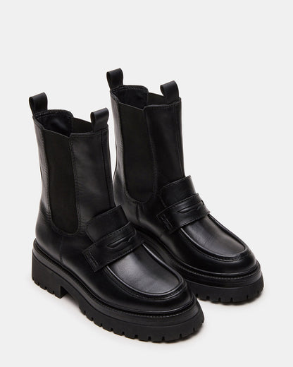 CONWAY Black Leather Platform Lug Chelsea Women's Ankle Boot | Steve Madden Quality