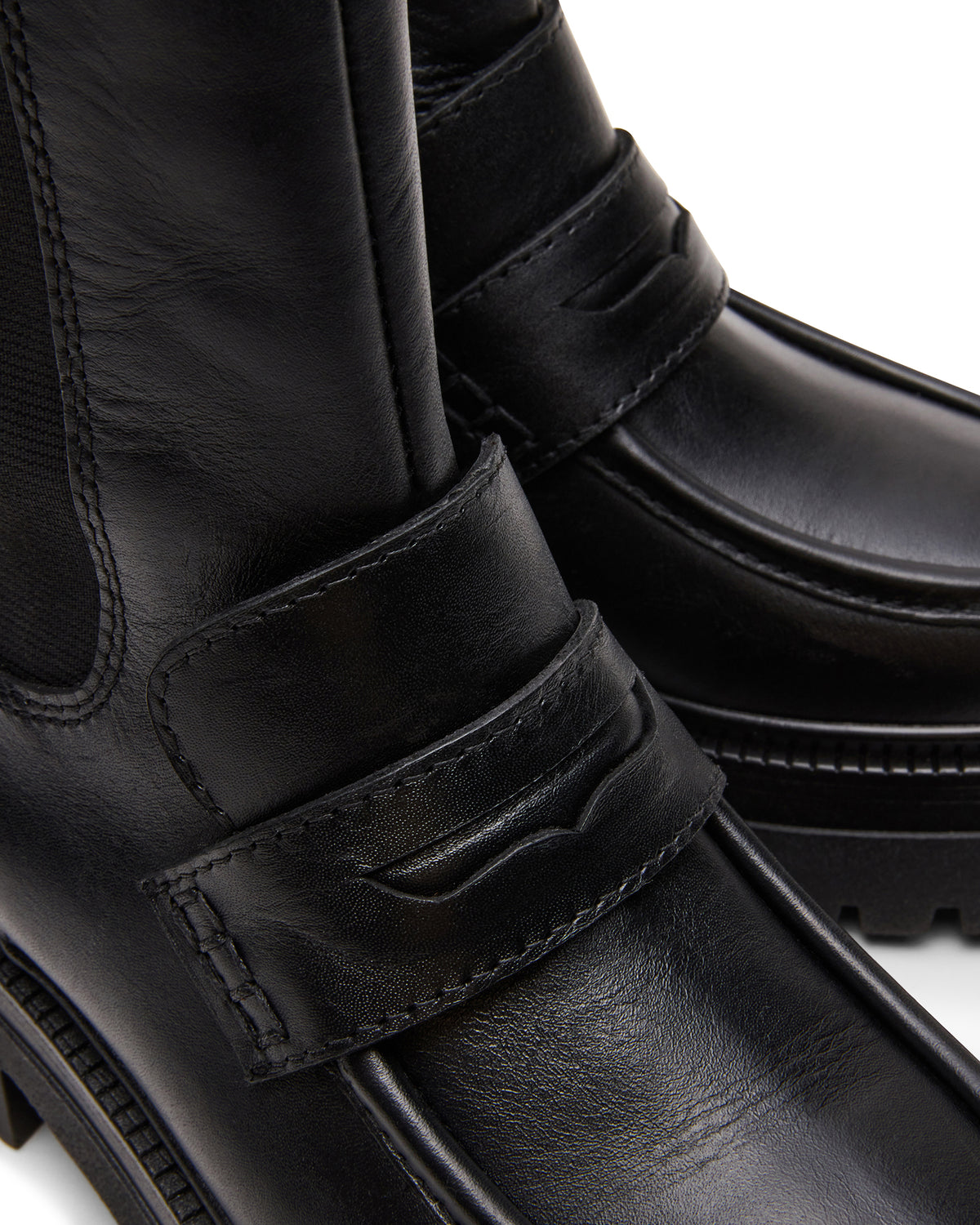 CONWAY Black Leather Platform Lug Chelsea Women's Ankle Boot | Steve Madden Quality