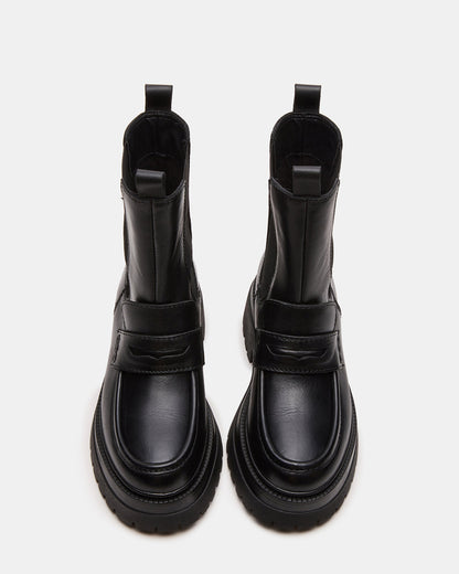 CONWAY Black Leather Platform Lug Chelsea Women's Ankle Boot | Steve Madden Quality