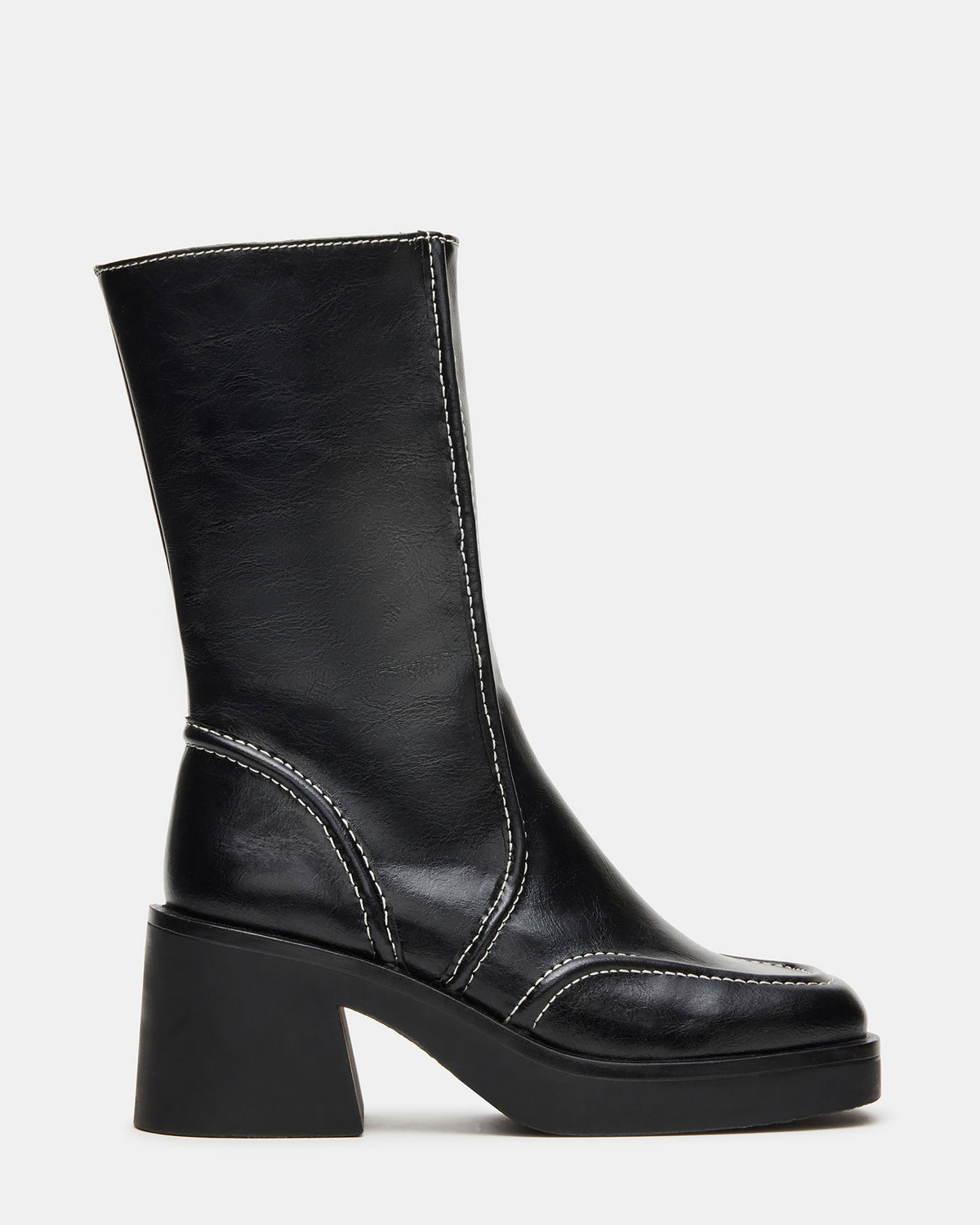 ALTER Black Patent Square-Toe Platform Block Heel Women's Ankle Boot | Steve Madden Recommended